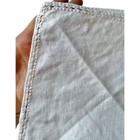 Hand Embroidered Beige Linen Tablecloth & 6 White Napkins Cut Outs - Picture 13 of 16